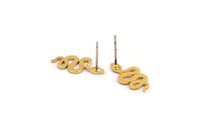 Gold Snake Earring, 8 Gold Plated Brass Snake Stud Earrings (18x8x0.80mm) A2657 Q0426