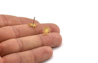 Gold Sun Earring, 12 Gold Plated Brass Sun Shaped Stud Earrings (11x12x0.60mm) A2958