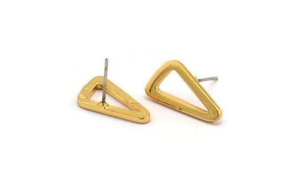 Gold Triangle Earring, 4 Gold Plated Brass Triangle Stud Earrings (19x10x1.5mm) N1409
