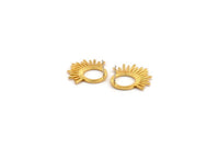 Gold Sun Earring, 2 Gold Plated Brass Sunshine Stud Earrings (25x23x1.5mm) N1331