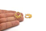 Gold Sun Earring, 2 Gold Plated Brass Sunshine Stud Earrings (25x23x1.5mm) N1331