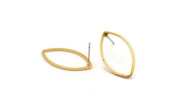 Gold Marquise Earring, 6 Gold Plated Brass Marquise Stud Earrings (14x25x0.9mm) D0064 A1372