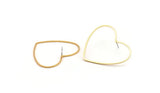 Gold Heart Earring, 4 Gold Plated Brass Heart Stud Earrings (42x50x1mm) D1281 A2175 Q0503