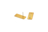 Gold Rectangle Earring, 4 Textured Gold Plated Brass Rectangle Stud Earrings With 1 Hole (20x8x0.80mm) A1883 A2248