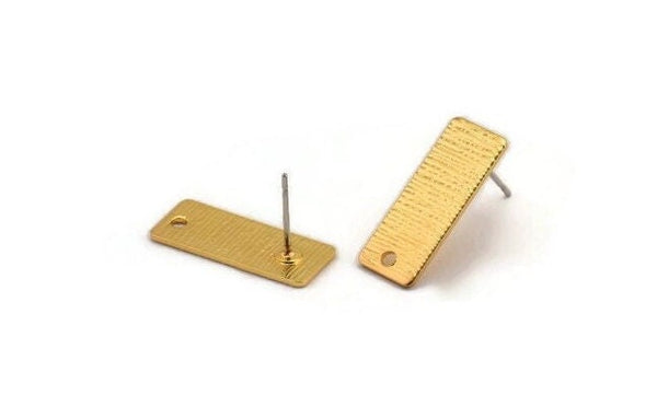 Gold Rectangle Earring, 4 Textured Gold Plated Brass Rectangle Stud Earrings With 1 Hole (20x8x0.80mm) A1883 A2248