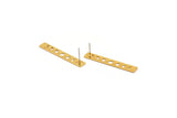 Gold Rectangle Earring, 4 Gold Plated Brass Moon Phases Stud Earrings (40x6x0.80mm) M01492 A2385