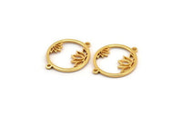 Gold Flower Charm, 2 Gold Plated Brass Lotus Flower Connectors With 2 Loops, Pendants, Findings (28x22x1.5mm) N1377 H0957