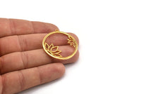 Lotus Flower Charm, Gold Plated Brass Lotus Flower Charm With 1 Loop (37x34x1.5mm) N1355