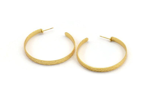 Gold Geometric Earring, 2 Hammered Gold Plated Brass Circle Stud Earrings (50x5x1mm) N1529