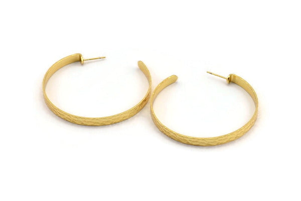 Gold Geometric Earring, 2 Hammered Gold Plated Brass Circle Stud Earrings (53x5x1mm) N1806