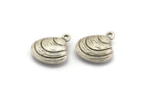 Silver Shell Charm, 2 Antique Silver Plated Brass Shell Charms With 1 Loop, Earrings, Findings (14x9mm) N1047