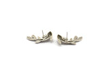 Silver Fish Earring, 2 Antique Silver Plated Brass Fish Stud Earrings (28x16mm) N0774