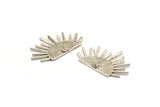Silver Sun Earring, 2 Antique Silver Plated Brass Sunshine Stud Earrings (39x23x1mm) N0956