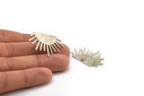 Silver Sun Earring, 2 Antique Silver Plated Brass Sunshine Stud Earrings (39x23x1mm) N0956