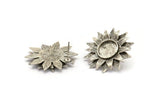 Silver Sunflower Earring, 2 Antique Silver Plated Brass Flower Stud Earrings - Pad Size 10mm N0702