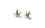 Silver Bird Earring, 6 Antique Silver Plated Brass Bird Stud Earrings (15x13mm) N1001 Q0968