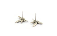 Silver Bird Earring, 6 Antique Silver Plated Brass Bird Stud Earrings (15x13mm) N1001 Q0968