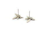 Silver Bird Earring, 6 Antique Silver Plated Brass Bird Stud Earrings (15x13mm) N1001 Q0968