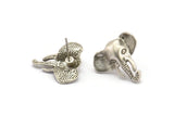Silver Elephant Earring, 2 Antique Silver Plated Brass Elephant Stud Earrings (19mm) N1042