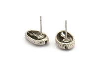Silver Shell Earring, 4 Antique Silver Plated Brass Cowrie Shell Stud Earrings (14x9mm) N0938