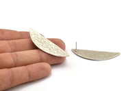 Silver Half Moon, 2 Hammered Antique Silver Plated Brass Semi Circle Stud Earrings (51x16x1mm) N1024