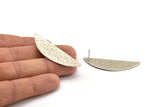 Silver Half Moon, 2 Hammered Antique Silver Plated Brass Semi Circle Stud Earrings (51x16x1mm) N1024