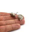 Silver Shell Earring, 2 Antique Silver Plated Brass Sea Shell Stud Earrings (18x16mm) N0940