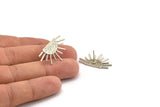 Silver Sun Earring, 2 Antique Silver Plated Brass Sunshine Stud Earrings (29x17mm) N0903