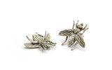 Silver Bug Earring, 2 Antique Silver Plated Brass Bug Fly Insect Stud Earrings (23x26mm) N0917