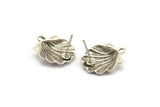 Silver Shell Earring, 4 Antique Silver Plated Brass Sea Shell Stud Earrings With 1 Loop, Findings (16x14mm) N0912