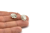 Silver Shell Earring, 4 Antique Silver Plated Brass Sea Shell Stud Earrings With 1 Loop, Findings (16x14mm) N0912