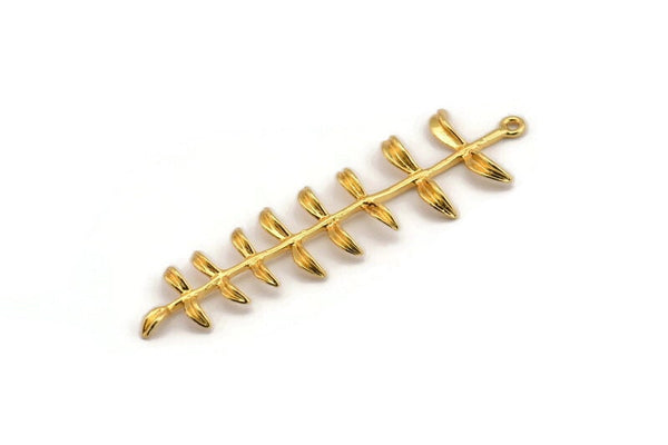 Altın Yapraklı Charm, 1 Döngülü Altın Kaplama Pirinç Yapraklı Charm (62 mm) N1367