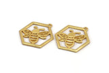 Gold Bee Charm, Gold Plated Brass Bee Charm With 1 Loop, Pendant, Finding (30x28x1.5mm) N1379
