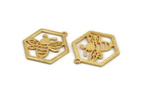 Gold Bee Charm, Gold Plated Brass Bee Charm With 1 Loop, Pendant, Finding (30x28x1.5mm) N1379
