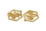 Gold Bee Charm, Gold Plated Brass Bee Charm With 1 Loop, Pendant, Finding (30x28x1.5mm) N1379
