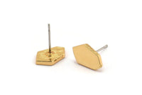 Earring Studs, 4 Gold Plated Brass -  Irregular Stud Earrings - Gold Plated Earrings - Earrings (12.5x8x1.5mm) N1406