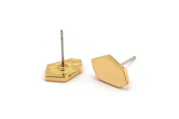 Earring Studs, 4 Gold Plated Brass -  Irregular Stud Earrings - Gold Plated Earrings - Earrings (12.5x8x1.5mm) N1406
