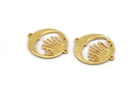 Moon and Sun, 2 Gold Plated Brass Moon, Brass Sun, Gold Plated Brass Pendant, Gold Plated Brass Connectors With 2 Loops (24x20x1.2mm) N1378