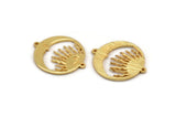 Moon and Sun, 2 Gold Plated Brass Moon, Brass Sun, Gold Plated Brass Pendant, Gold Plated Brass Connectors With 2 Loops (24x20x1.2mm) N1378