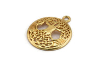 Gold Tree Charm, 2 Gold Plated Brass Tree Pendants With 1 Loop, Findings (26x23mm) N1357