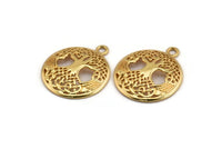 Gold Tree Charm, 2 Gold Plated Brass Tree Pendants With 1 Loop, Findings (26x23mm) N1357
