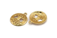 Gold Tree Charm, 2 Gold Plated Brass Tree Pendants With 1 Loop, Findings (26x23mm) N1357