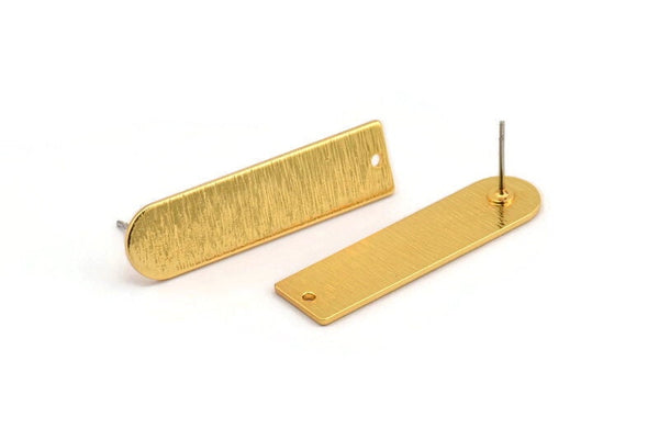 Gold Earring, 2 Textured Gold Plated Brass Stud Earrings With 1 Hole (35x9x1mm) D1395 A2001
