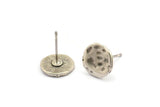Silver Round Earring, 4 Antique Silver Plated Brass Round Earring Studs (10mm) N1175