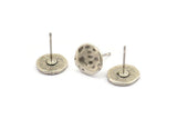 Silver Round Earring, 4 Antique Silver Plated Brass Round Earring Studs (10mm) N1175