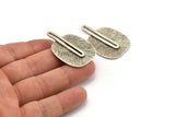 Silver Brass Charm, Antique Silver Plated Brass Textured Charm, Earring (43x28x0.80mm) N0716