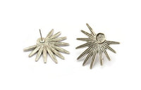 Silver Sun Earring, 2 Antique Silver Plated Brass Sunshine Stud Earrings - Pad Size 6mm N0707