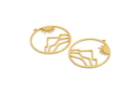Gold Sun Charm, 2 Gold Plated Brass Sun Charms With 1 Loop, Mountain Charms (37x35x1mm) A3050 H0995