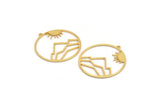 Gold Sun Charm, 2 Gold Plated Brass Sun Charms With 1 Loop, Mountain Charms (37x35x1mm) A3050 H0995