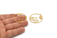 Gold Sun Charm, 2 Gold Plated Brass Sun Charms With 1 Loop, Mountain Charms (37x35x1mm) A3050 H0995